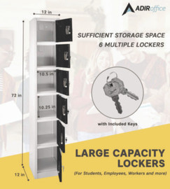 AdirOffice Steel Storage Locker, 6 Compartment, 12 X 12 X 72, Black