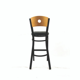 JMC Furniture Circle Series Barstool, Supports Up To 300 Lb, 28.5" Seat Height, Black Seat, Natural Back, Black Base