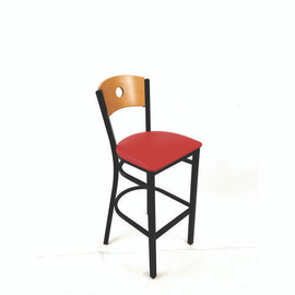 JMC Furniture Circle Series Barstool, Supports Up To 300 Lb, 28.5" Seat Height, Red Seat, Natural Back, Black Base