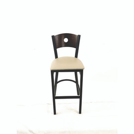 JMC Furniture Circle Series Barstool, Supports Up To 300 Lb, 28.5" Seat Height, Taupe Seat, Dark Walnut Back, Black Base
