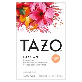 Tazo Caffeine-Free Herbal Passion Tea Bags, 20 Count, 6 Per Case