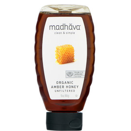 Madhava Organic Amber Honey Bottle, 16 Ounce, 6 Per Case
