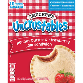Smucker Uncrustables Soft Bread Sandwiches, Peanut Butter & Strawberry Jam Sandwiches, 2 Ounce, 10 Sandwiches/Pack, 2 Packs/Box