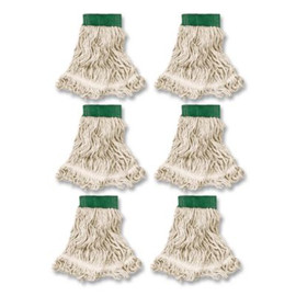 Rubbermaid® Super Stitch Looped-end Wet Mop Head, Cotton/synthetic, Medium, Green/white, 6/CT