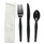 Four-piece Cutlery Kit, Fork/knife/napkin/teaspoon, Heavyweight, Black, 250/carton