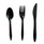Three-Piece Polystyrene Cutlery Kit, Mediumweight, Fork/Knife/Spoon, Plastic, Black, 250/Carton