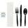 Six-piece Cutlery Kit, Condiment/fork/knife/napkin/teaspoon, Black, 250/carton