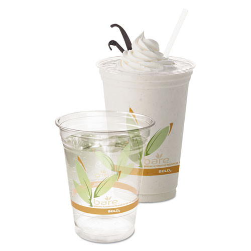Bare Eco-forward Rpet Cold Cups, 12 Oz To 14 Oz, Leaf Design, Clear, Squat, 50/pack, 20 Packs/carton