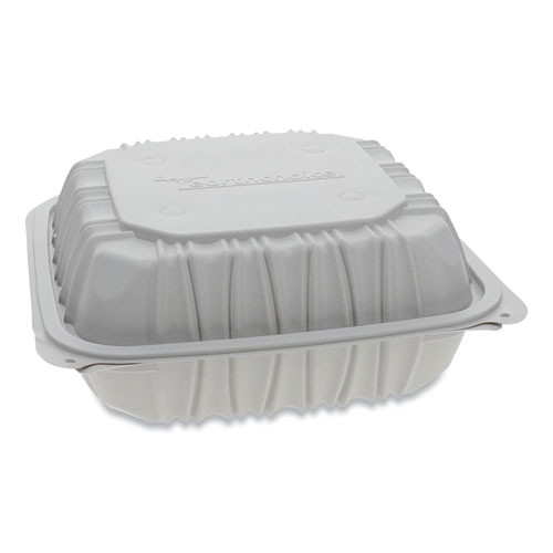 Vented Microwavable Hinged-lid Takeout Container, 3-compartment, 8.5 X 8.5 X 3.1, White, 146/carton
