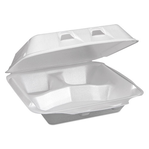 Foam Hinged Lid Containers, Dual Tab Lock Happy Face, 8 X 7.75 X 2.25, White, 200/carton