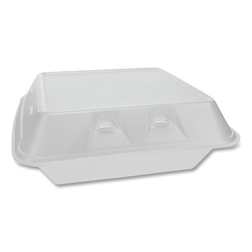 Smartlock Vented Foam Hinged Lid Containers, 3-compartment, 9 X 9.25 X 3.25, White, 150/carton