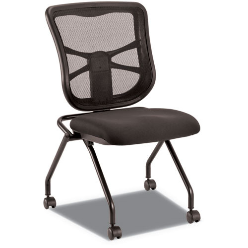 Alera Elusion Mesh Nesting Chairs, Padded Arms, Supports Up To 275 Lb, Black, 2/carton