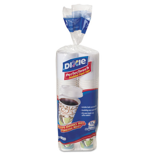 Perfectouch Paper Hot Cups And Lids Combo, 10 Oz, Multicolor, 50 Cups/lids/pack, 6 Packs/carton