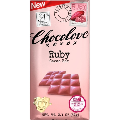Chocolove Ruby Cacao Chocolate Bar, 3.1 Ounces, 12 Per Box, 12 Per Case