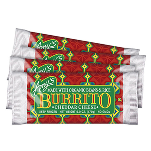 Amy's Cheddar Cheese, Bean And Rice Burrito, 6 Oz Pouch, 4/pack