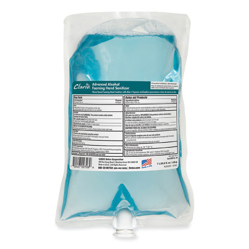Betco Clario Advanced Alcohol Foaming Sanitizer, 1,000 Ml Bag, Citrus, 6/carton