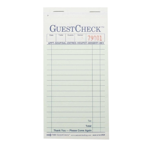 National Checking Company Carbonless Guest Check Paper - 2 Part Green, 17 Line, 3.4 x 6.75 inch, 2500 Per Case