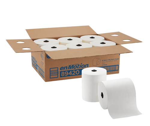 enMotion Hardwound Paper Towels, 1-ply. 8" Wide, 6 Rolls Per Case