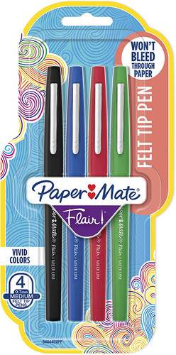 Paper Mate Flair Felt Tip Pens, Medium Point, Business Colors, 4 Per Pack, 6 Packs per Case
