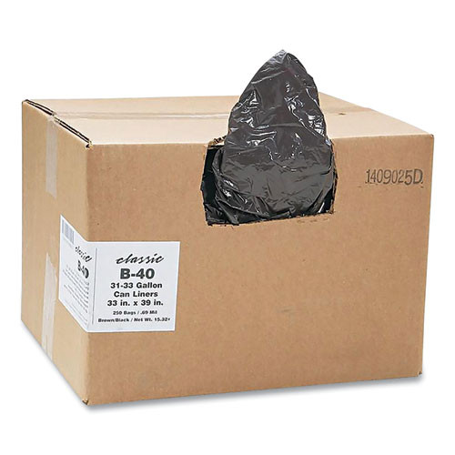 Webster Linear Low-Density Can Liners, 33 gal, 0.63 mil, 33" x 39", Black, 25 Bags/Roll, 10 Rolls/Ct