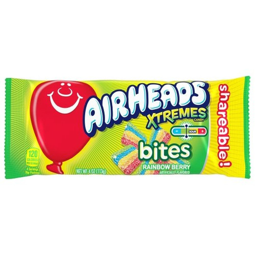 Airheads Xtremes Rainbow Berry Bites, 4 Ounce, 18 Per Box, 8 Per Case