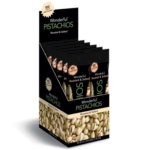 Wonderful Pistachios Roasted & Salted Pistachio Tube Pack, 1.25 Ounces, 12 Per Box, 10 Per Case