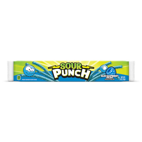 Sour Punch Blue Raspberry Straws, 2 Ounce, 24 Per Box, 12 Per Case