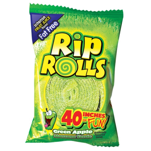 Rip Rolls Green Apple Display Carton, 1.4 Ounces, 24 Per Box, 12 Per Case