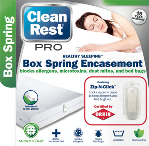 Clean Rest Pro Bed Bug & Allergen Blocking Box Spring Encasement Featuring Zip-N-Click (Queen)