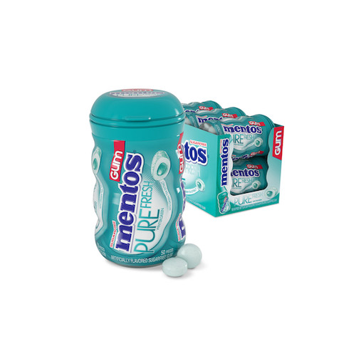 Mentos Gum Curvy Bottle Wintergreen, 50 Piece, 6 Per Box, 6 Per Case