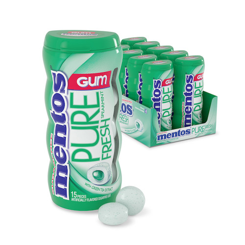 Mentos Sugar Free Pure Fresh Spearmint Gum, 15 Piece, 10 Per Box, 12 Per Case