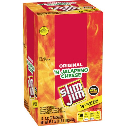 Slim Jim Original N Jalapeno Cheese Beef Snack Stick, 1.15 Ounces, 84 Per Case