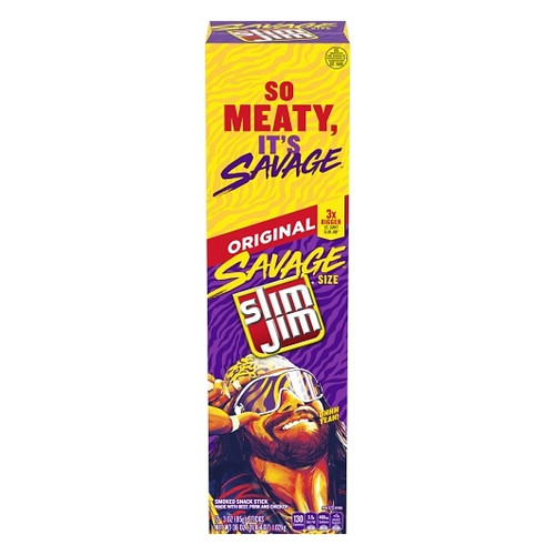 Slim Jim Meat Sticks Savage Original, 3 Ounces, 72 Per Case