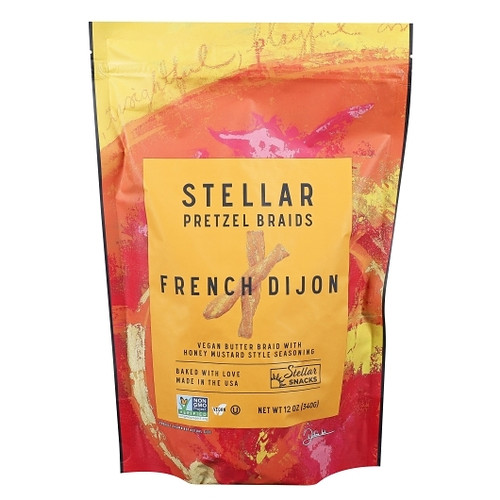 Stellar Snacks French Dijon Pretzel Braids Resealable Pouch, 12 Ounce, 12 Per Case