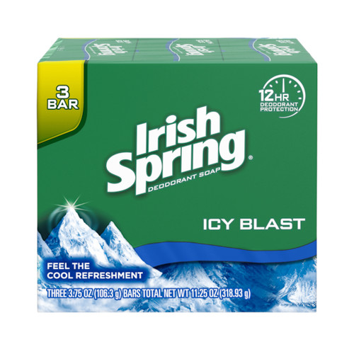 Irish Spring Bar Soap Icy Blast 3 Bar, 11.25 Ounces, 18 Per Case