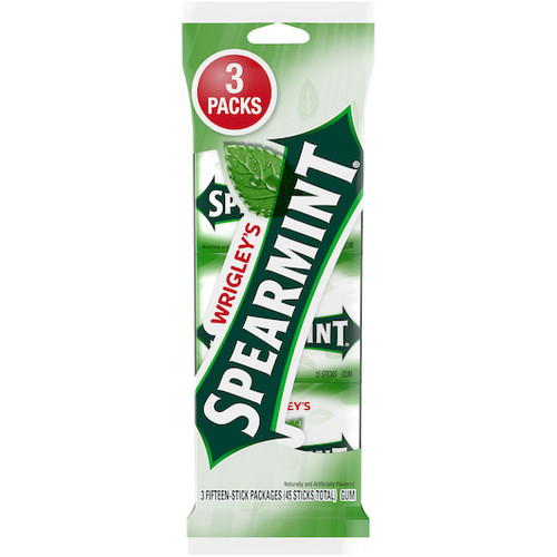 Wrigley s Spearmint Gum, 15 Piece, 3 Per Box, 20 Per Case
