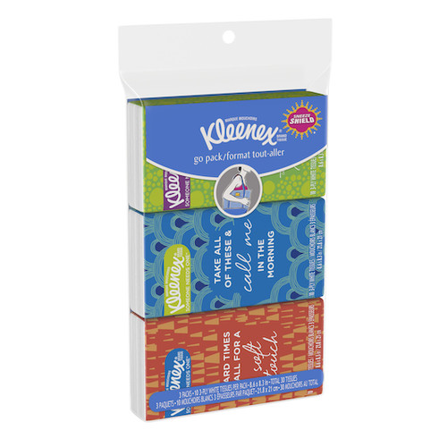Kleenex Facial Tissue 3 Pocket Pack, 30 Count, 36 Per Case