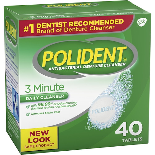 Polident Antibacterial 3 Minute Denture Cleanser, 40 Tablets, 12 Per Case