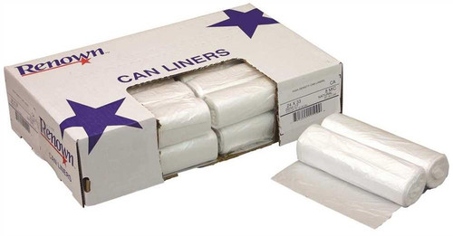 Renown Institutional Trash Can Liners, 15 Gallon, Natural, 8 Mic, 24" x 33", 1000 Per Case