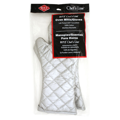 Ritz 16 Inch Non-Stick Silicone Oven Mitts Silver, 1 Pair, 12 Per Case