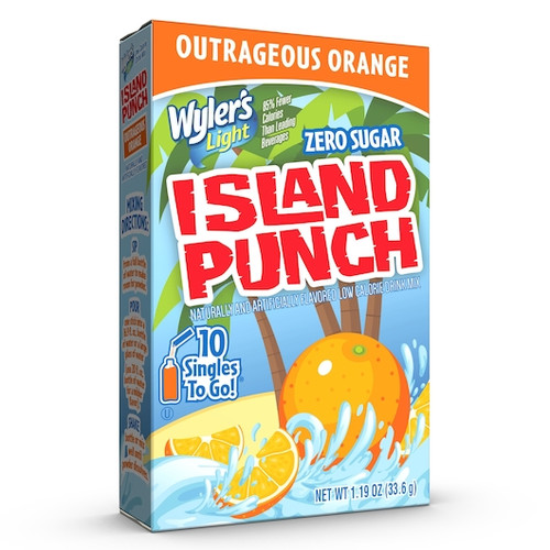 Wylers Light Zero Sugar Island Punch Outrageous Orange Singles To Go, 10 Count, 12 Per Case