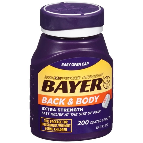 Bayer Aspirin Back and Body Extra Strength Coated Tablets, 200 Count, 24 Per Case