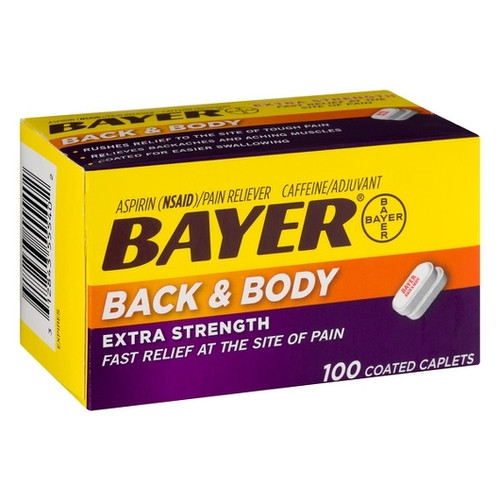 Bayer Aspirin Back and Body Extra Strength Coated Tablets, 100 Count, 24 Per Case