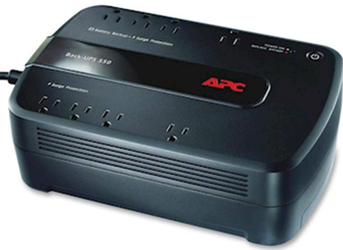 SURGE PROTECTOR, BATTERY BACKUP, APC BACK-UPS ES 550VA, 8 OUTLETS, BLACK