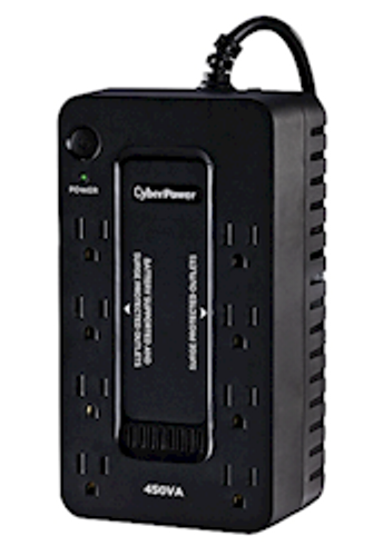 SURGE PROTECTOR, CyberBattery BACKUP UPS, 8-OUTLETS, PowerPC 450 VA, BLACK