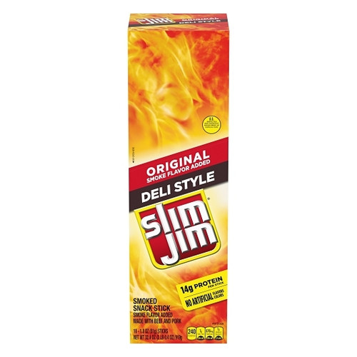 Slim Jim Deli Style Smoked Meat Snack Sticks, 1.8 Ounces, 18 Per Box, 6 Per Case