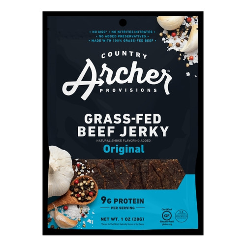 Country Archer Jerky Co Original Grass-Fed Beef Jerky, 1 Ounce, 12 Per Box, 6 Per Case