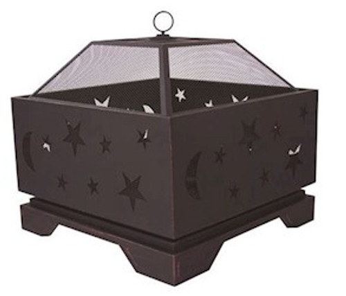Pleasant Hearth Stargazer Deep Bowl 26 in. x 26 in. Square Steel Wood Fire Pit in Rubbed Bronze