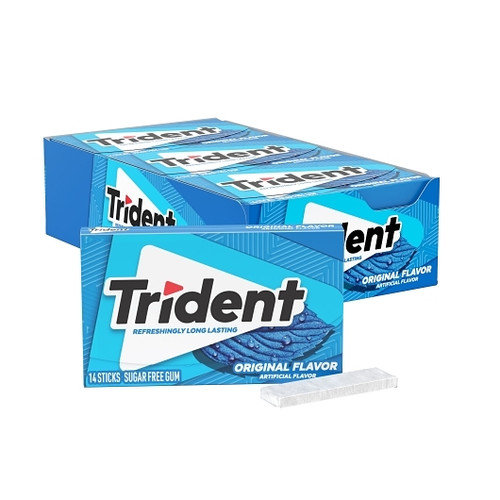 Trident Original Flavor Sugar Free Gum, 14 Count, 12 Per Box, 12 Per Case