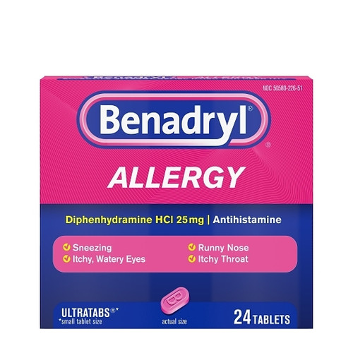 Benadryl Allergy Antihistamine 25 Mg Tablets, 24 Count, 6 Per Pack, 4 Per Case
